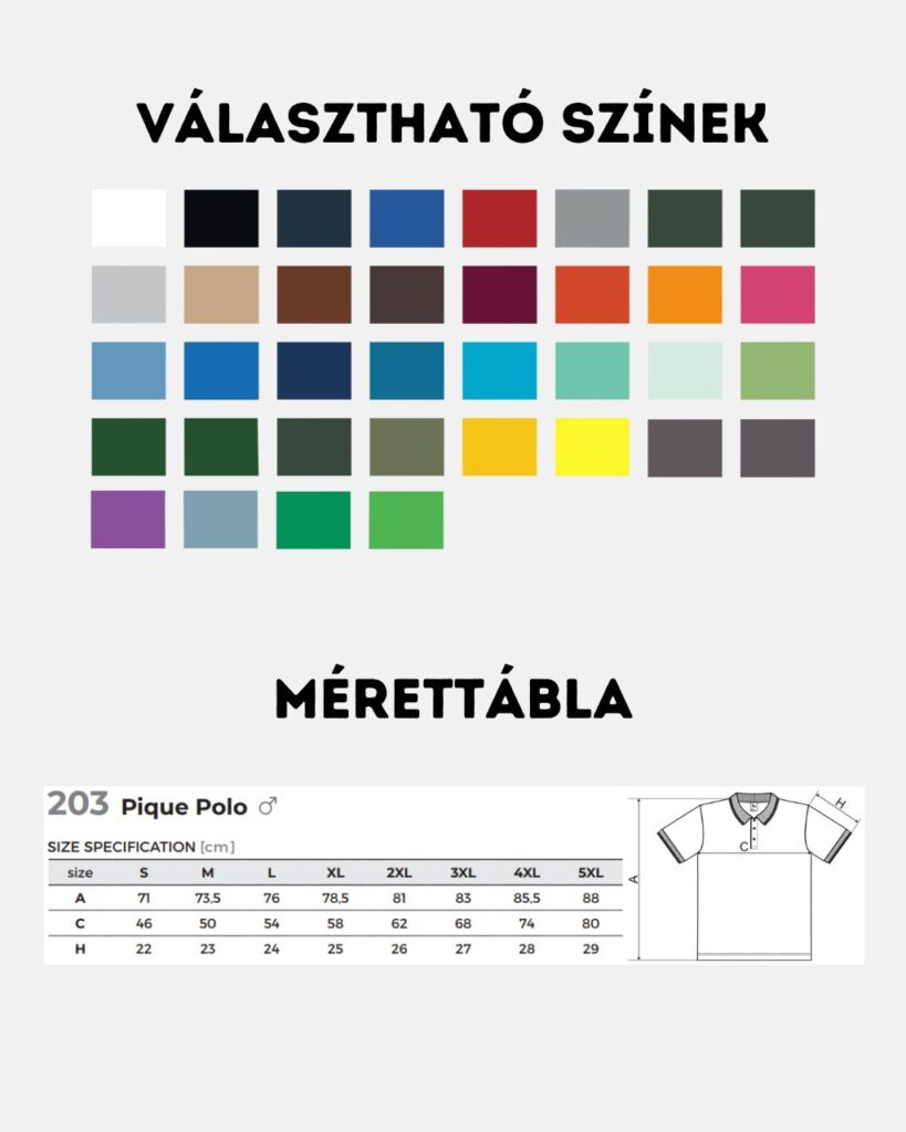 Malfini 203 pique galléros póló színskála, céges galléros póló mintázás. Pólópincér galléros póló.