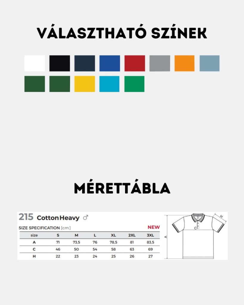 Malfini 215 cotton heavy galléros póló színskála, céges galléros póló mintázás. Pólópincér galléros póló.