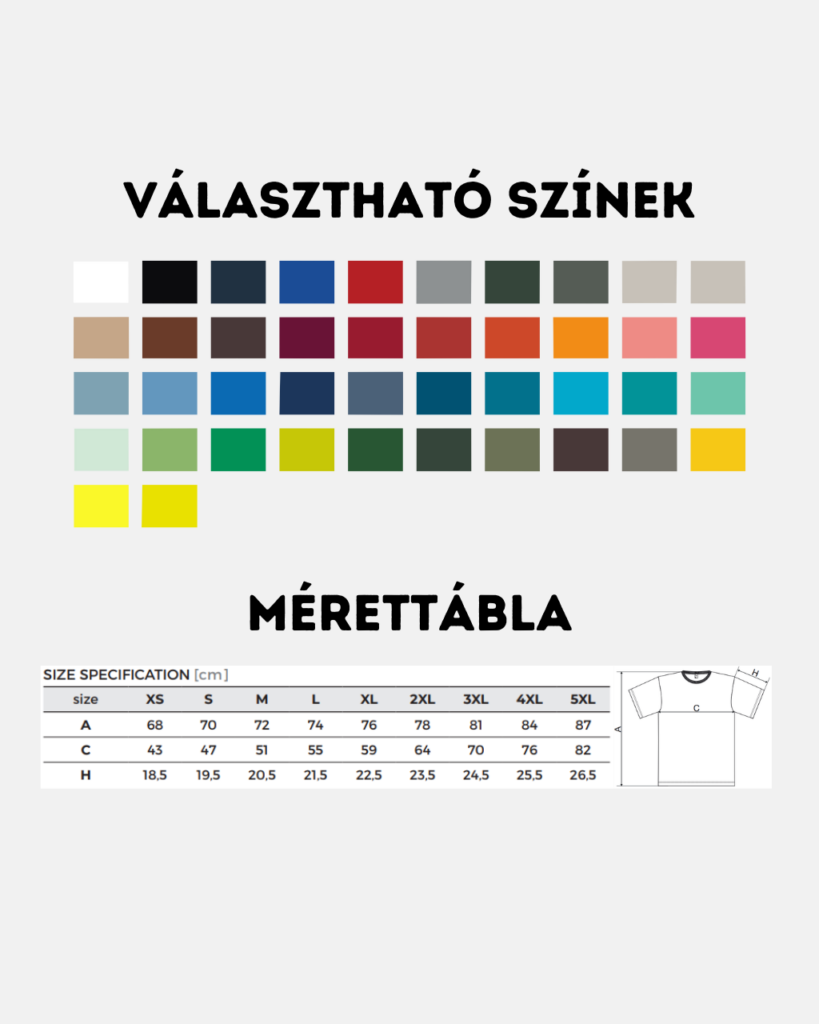 Malfini Heavy New Uniszex Póló Színskála és mérettábla