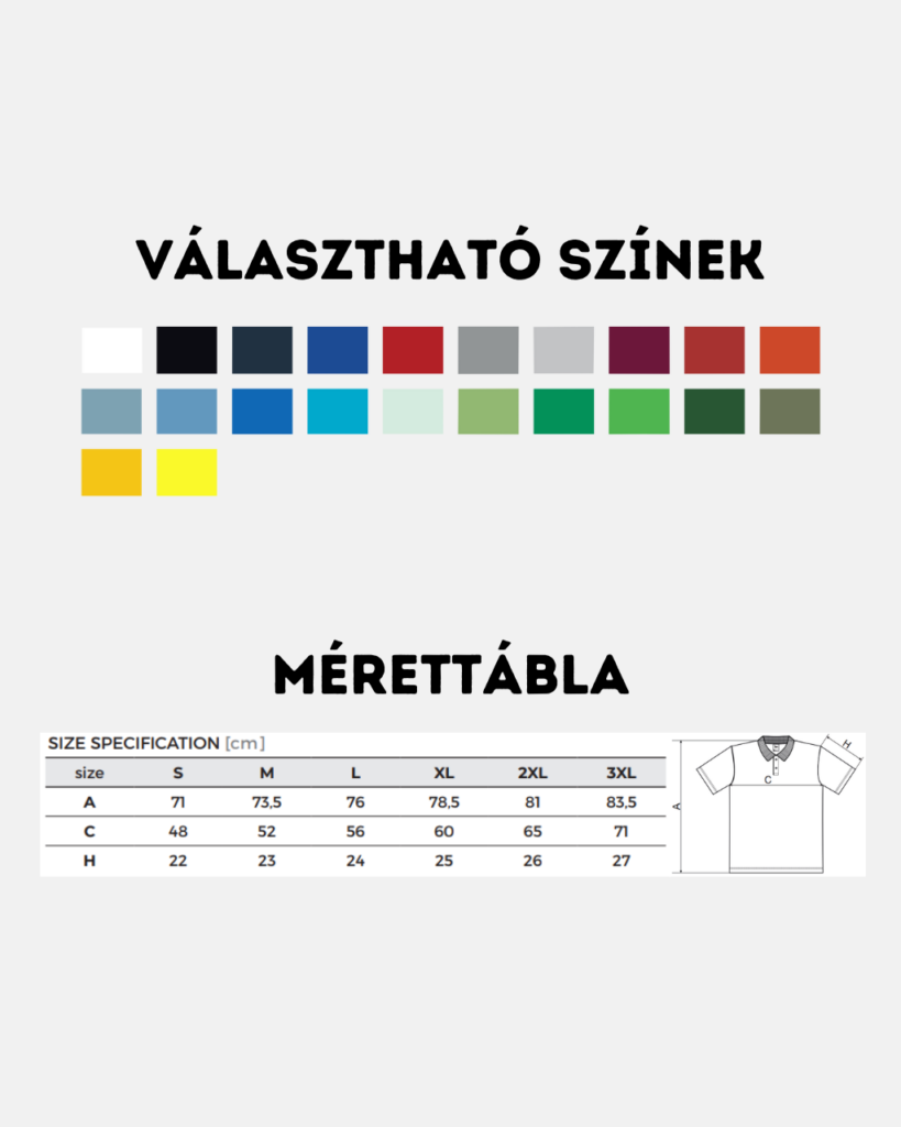 Malfini Single Jersey Galléros póló színskála és mérettábla