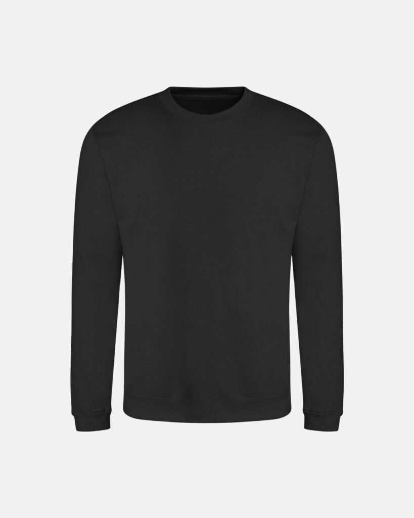 Just Hoods Sweat Fekete Környakú céges pulóver, csapat pulóver mintázás. Céges ruha emblémázás.